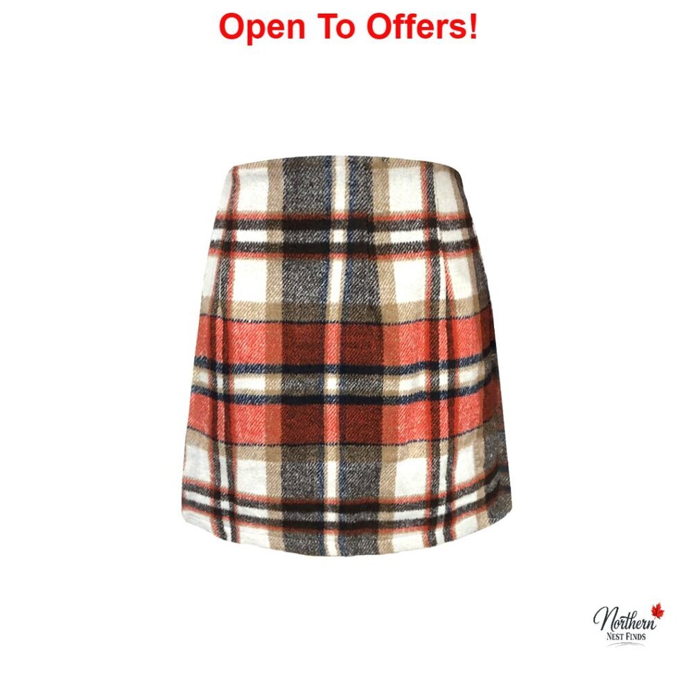 Plaid Mini Skirt High Elastic Waist Zipper Pencil Slim Fit Polyester